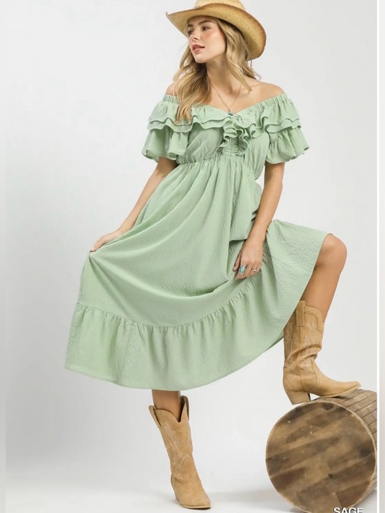 Umgee Dresses & Skirts - 🌿 Umgee Textured Ruffle Midi Dress 🌿🛍️